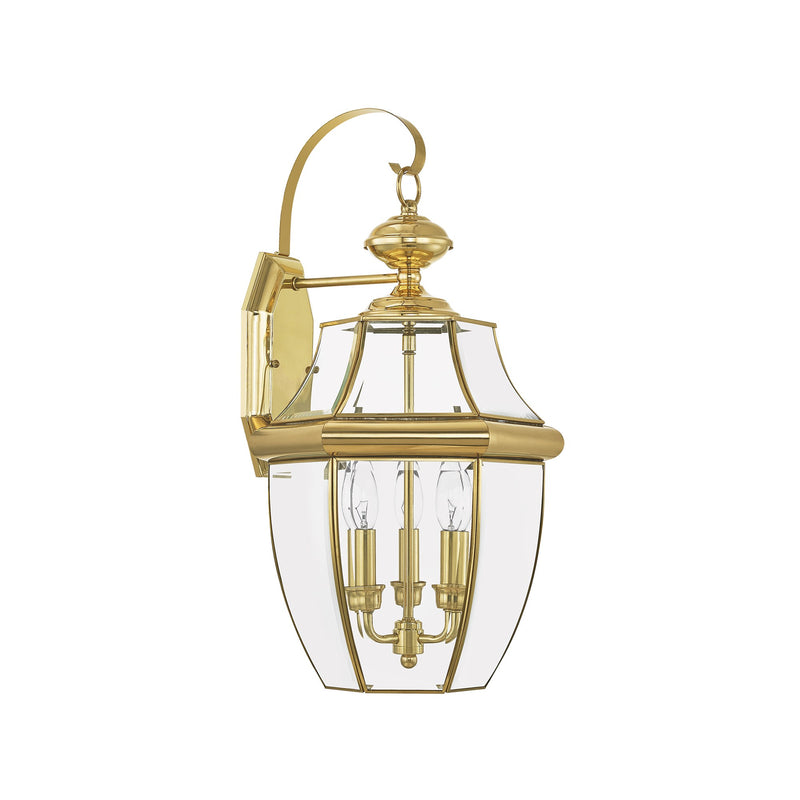 Monterey 3-Light Large Outdoor Wall Lantern in Polished Brass