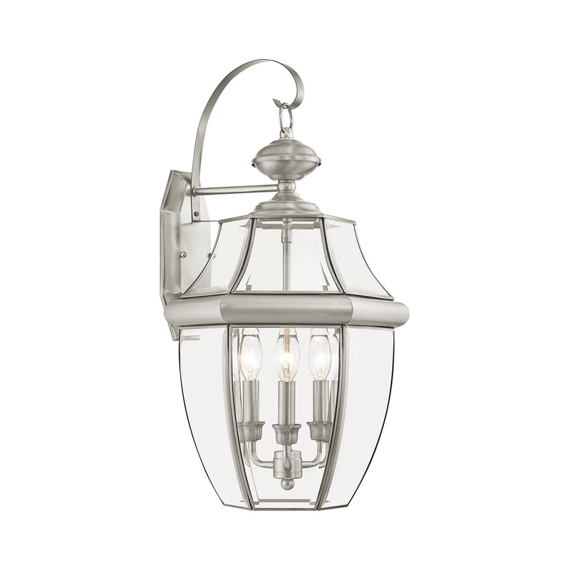 Monterey 3-Light Large Outdoor Wall Lantern in Brushed Nickel