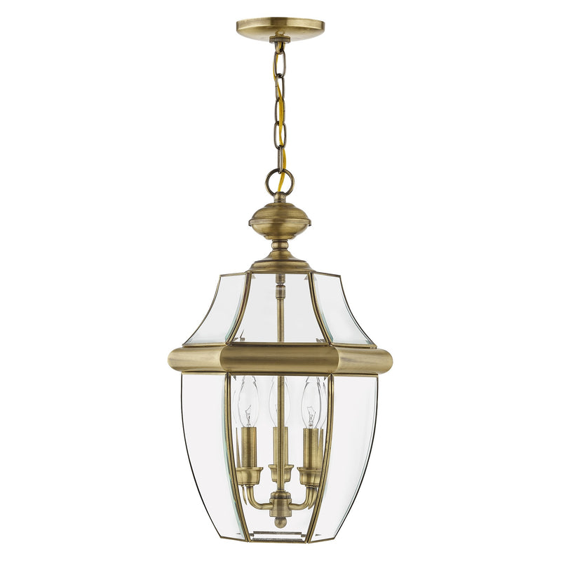 Monterey 3-Light Large Outdoor Pendant Lantern in Antique Brass