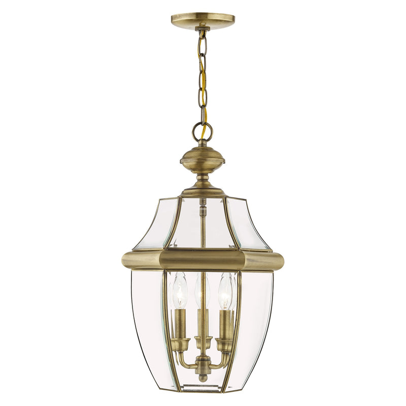 Monterey 3-Light Large Outdoor Pendant Lantern in Antique Brass