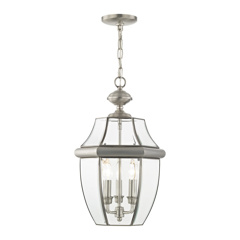 Monterey 3-Light Large Outdoor Pendant Lantern in Brushed Nickel