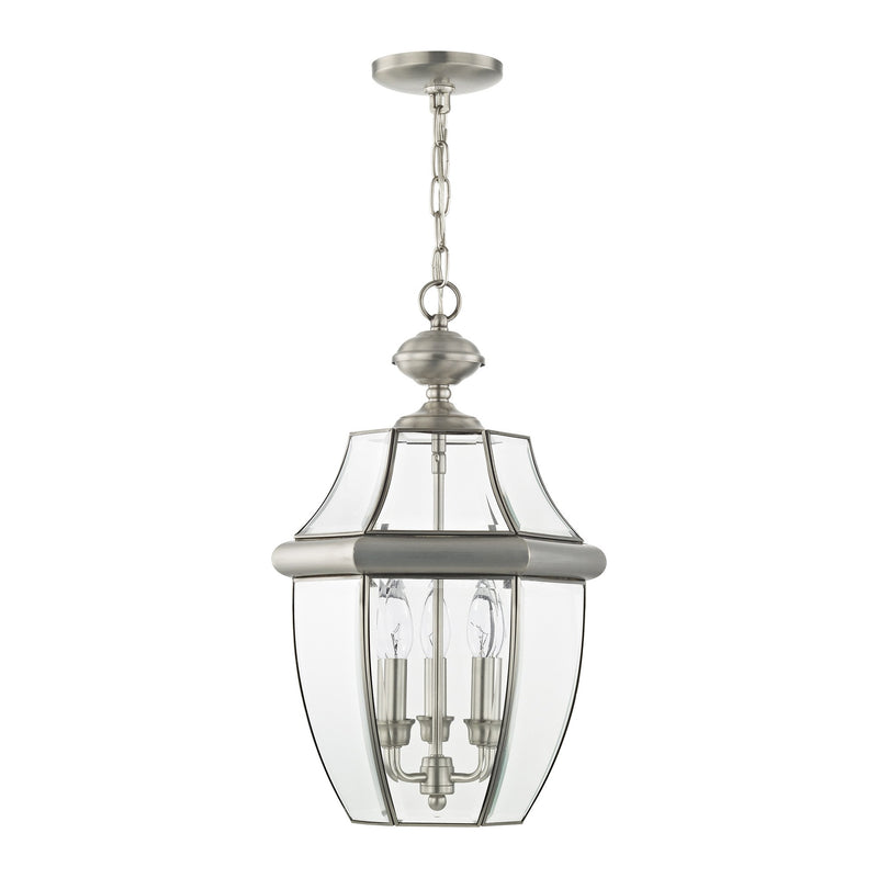 Monterey 3-Light Large Outdoor Pendant Lantern in Brushed Nickel