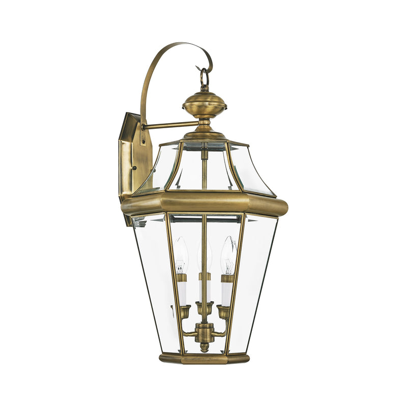 Georgetown 3-Light Large Outdoor Wall Lantern in Antique Brass