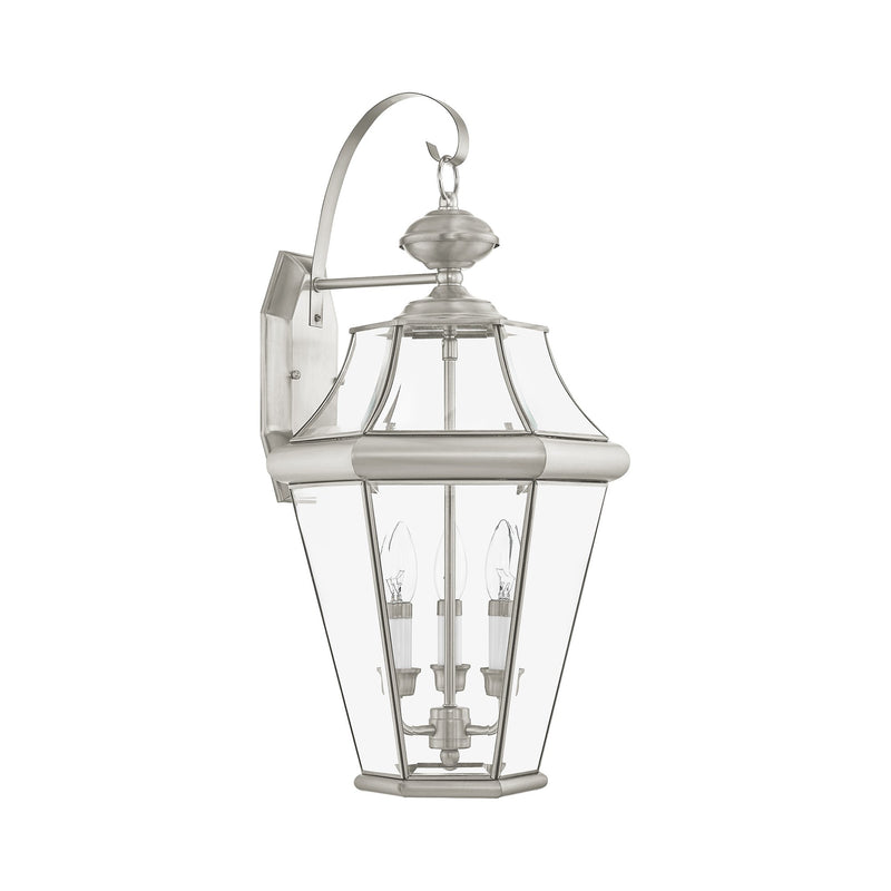 Georgetown 3-Light Large Outdoor Wall Lantern in Brushed Nickel