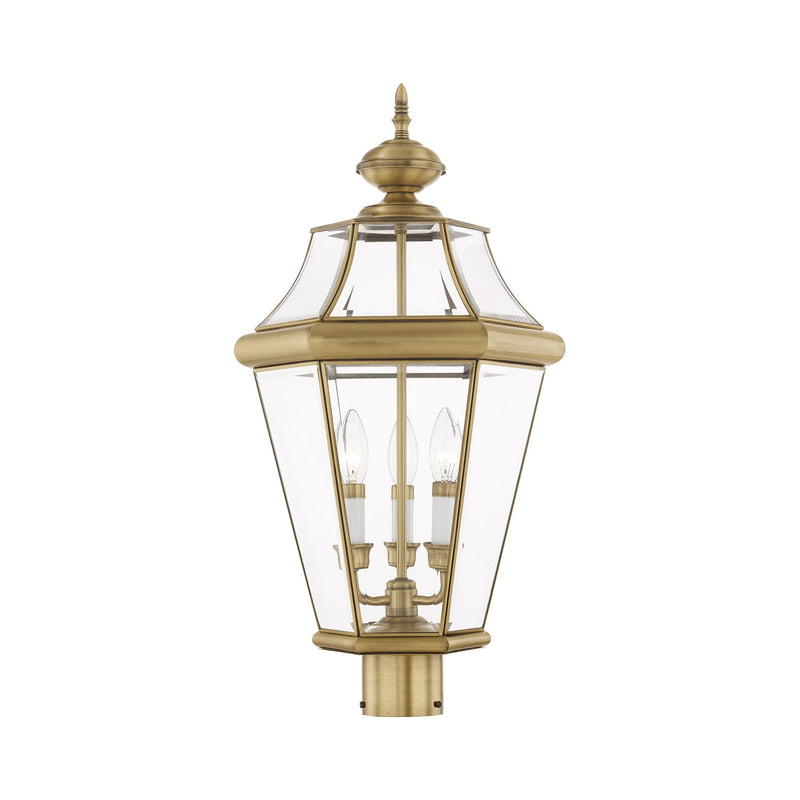 Georgetown 3-Light Large Outdoor Post Light in Antique Brass