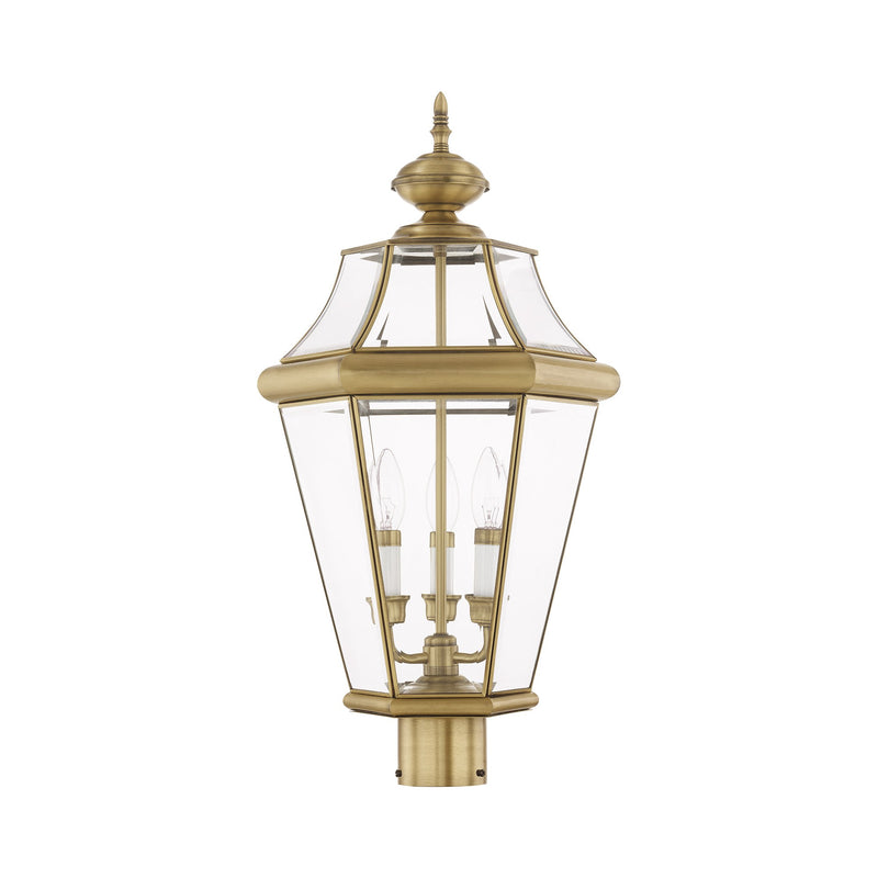 Georgetown 3-Light Large Outdoor Post Light in Antique Brass
