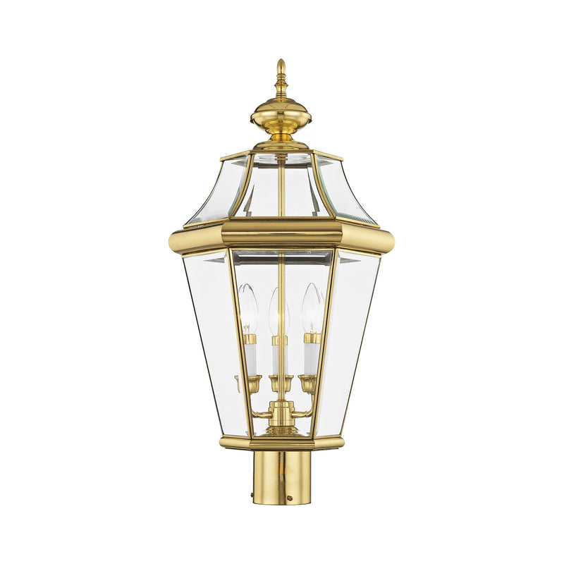 Georgetown 3-Light Large Outdoor Post Light in Polished Brass