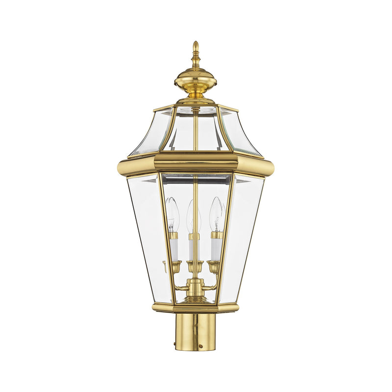 Georgetown 3-Light Large Outdoor Post Light in Polished Brass