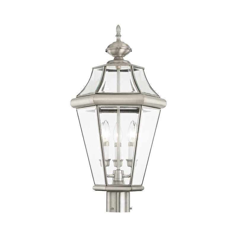 Georgetown 3-Light Large Outdoor Post Light in Brushed Nickel