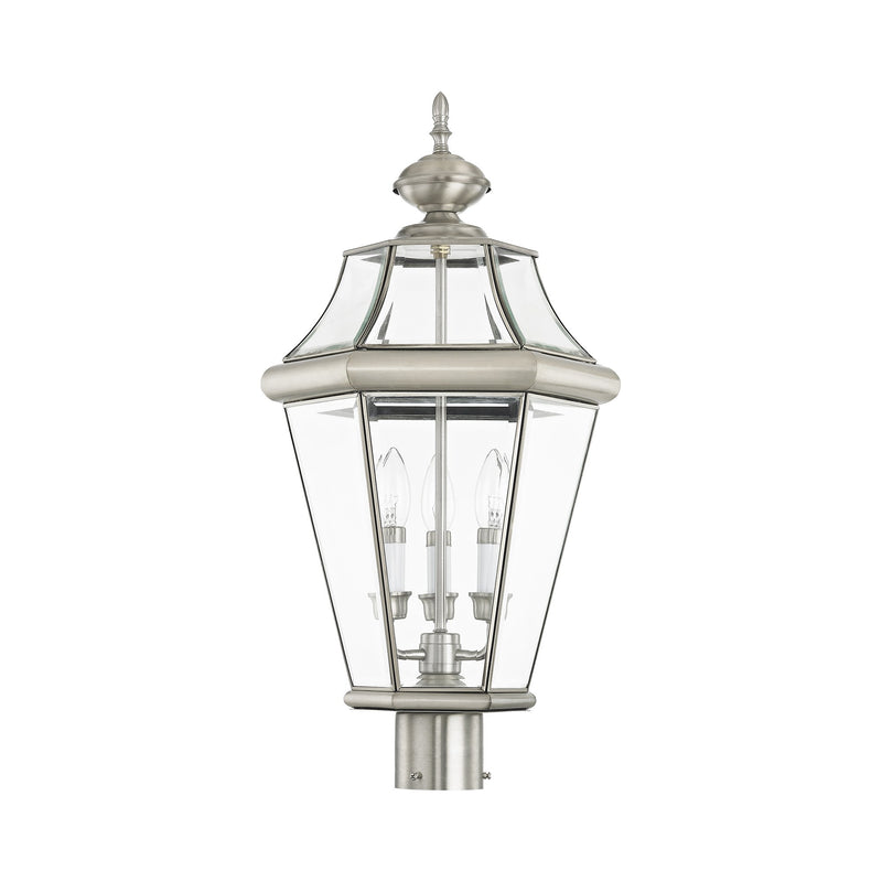 Georgetown 3-Light Large Outdoor Post Light in Brushed Nickel