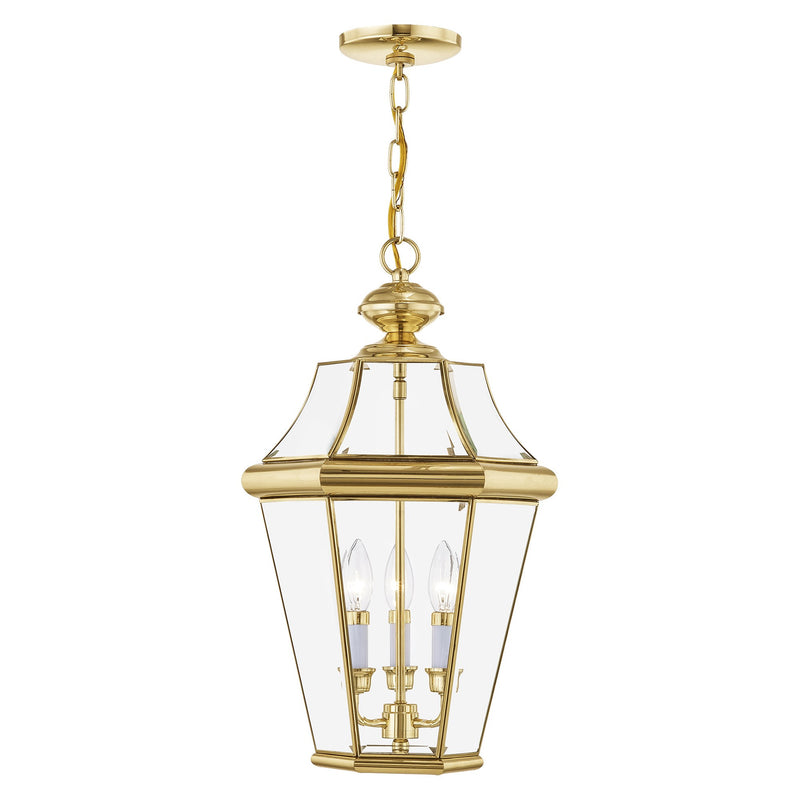 Georgetown 3-Light Large Outdoor Pendant Lantern in Polished Brass