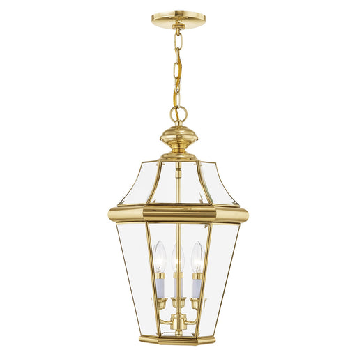Georgetown 3-Light Large Outdoor Pendant Lantern in Polished Brass