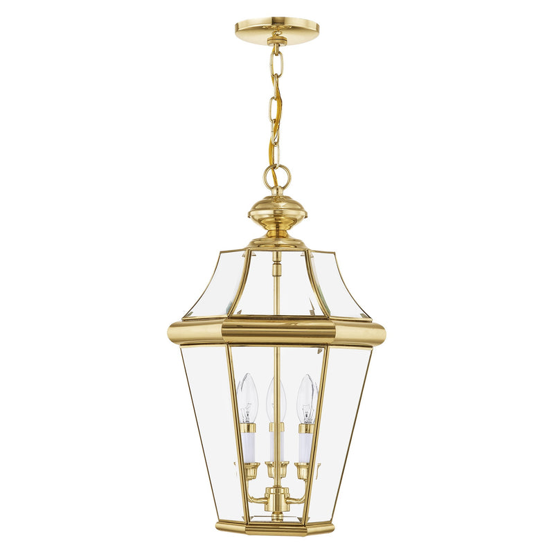 Georgetown 3-Light Large Outdoor Pendant Lantern in Polished Brass