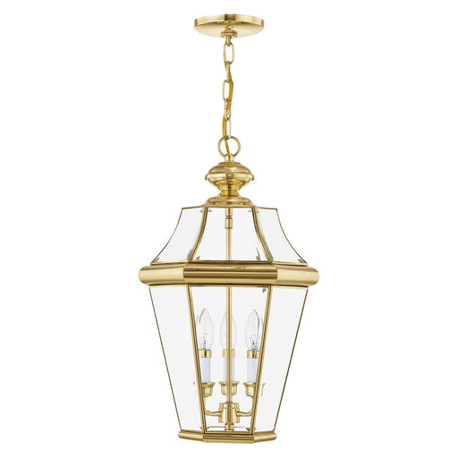 Georgetown 3-Light Large Outdoor Pendant Lantern in Polished Brass