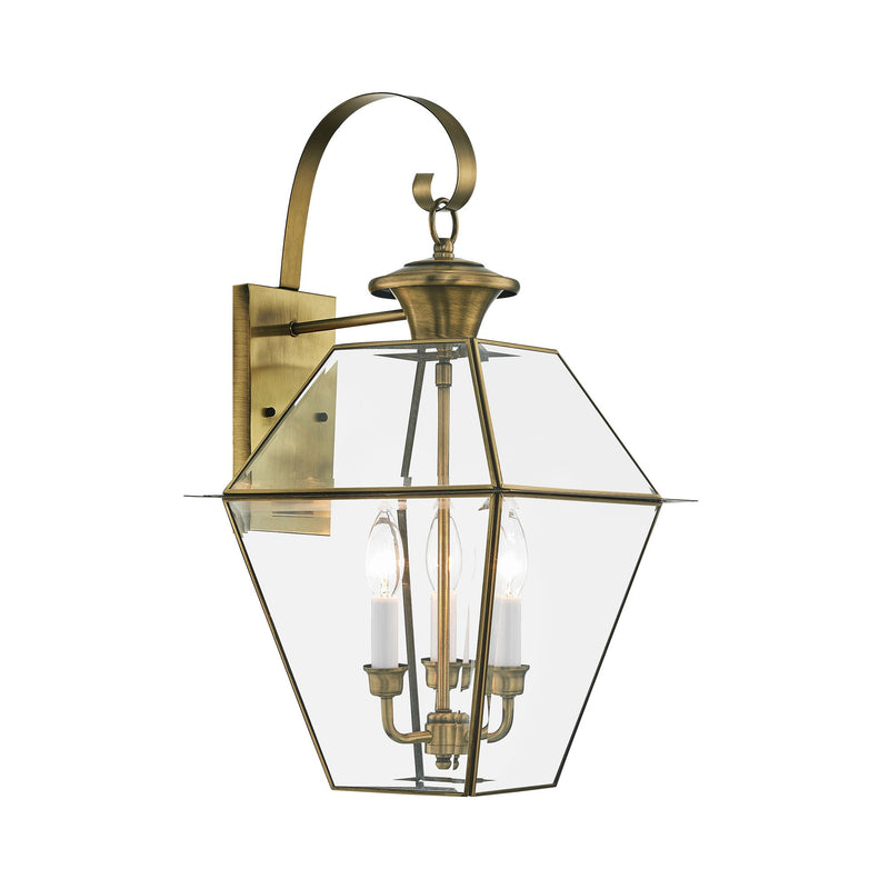 Westover 3-Light Large Outdoor Wall Lantern in Antique Brass