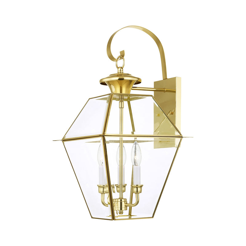 Westover 3-Light Large Outdoor Wall Lantern in Polished Brass