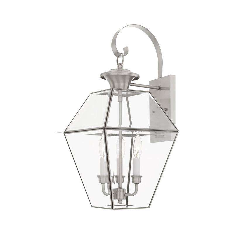 Westover 3-Light Large Outdoor Wall Lantern in Brushed Nickel