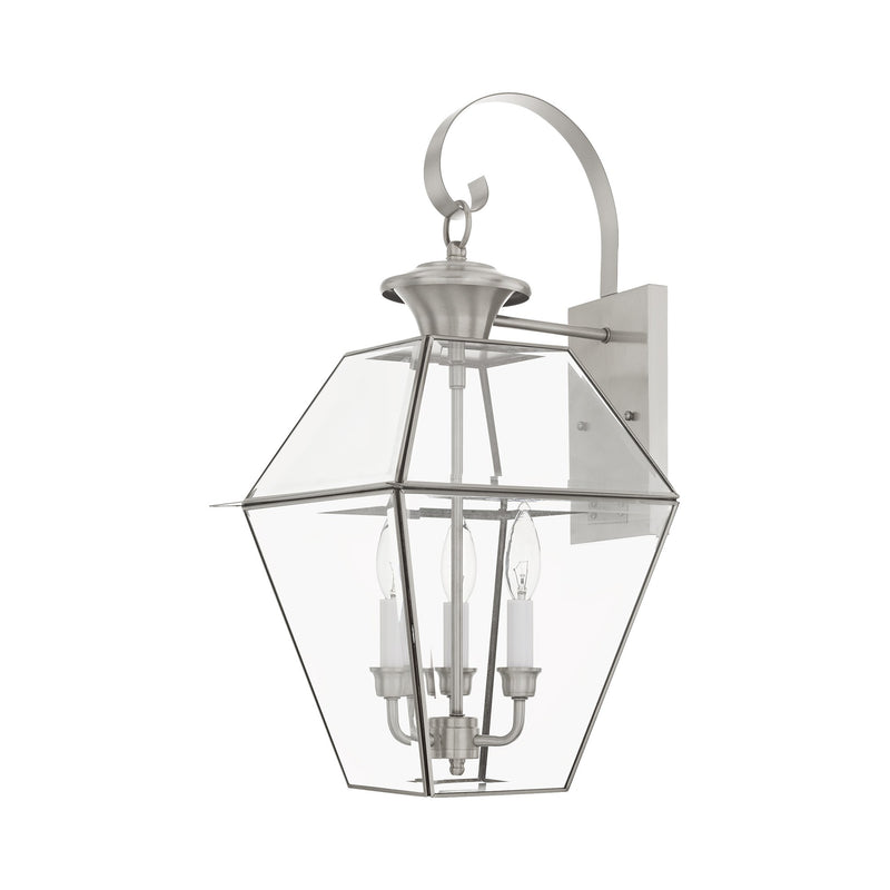 Westover 3-Light Large Outdoor Wall Lantern in Brushed Nickel