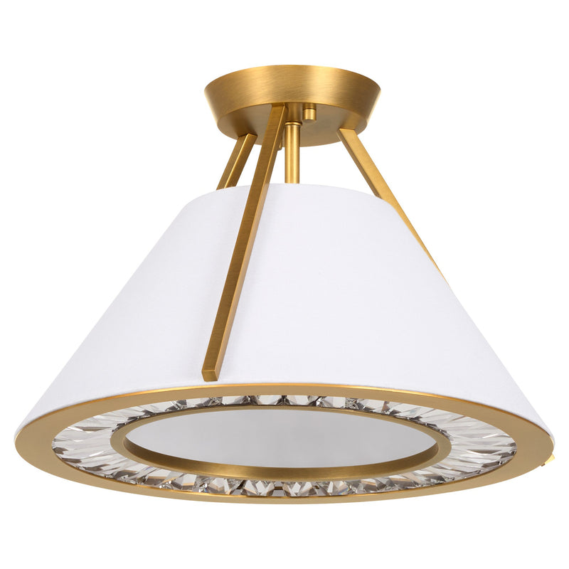 Gorham 16" 3 Light Semi-Flush Mount in Brushed Brass / White