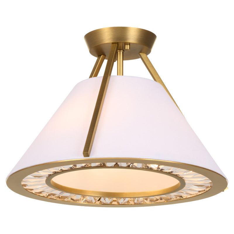Gorham 16" 3 Light Semi-Flush Mount in Brushed Brass / White