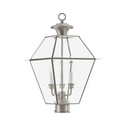 Westover 3-Light Large Outdoor Post Light in Brushed Nickel