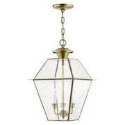 Westover 3-Light Large Outdoor Pendant Lantern in Antique Brass
