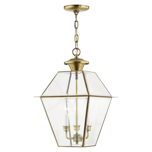 Westover 3-Light Large Outdoor Pendant Lantern in Antique Brass