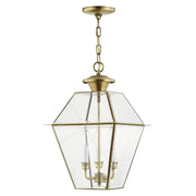 Westover 3-Light Large Outdoor Pendant Lantern in Antique Brass