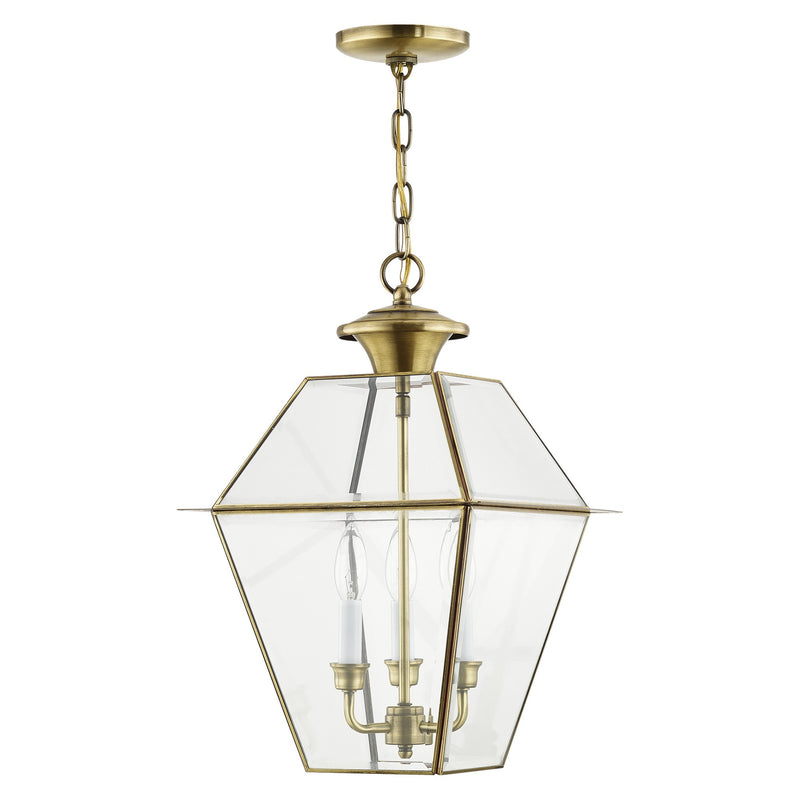 Westover 3-Light Large Outdoor Pendant Lantern in Antique Brass