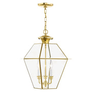 Westover 3-Light Large Outdoor Pendant Lantern in Polished Brass