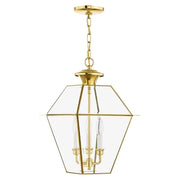 Westover 3-Light Large Outdoor Pendant Lantern in Polished Brass