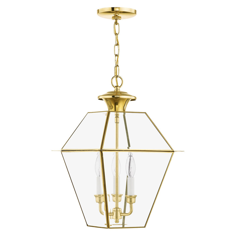 Westover 3-Light Large Outdoor Pendant Lantern in Polished Brass