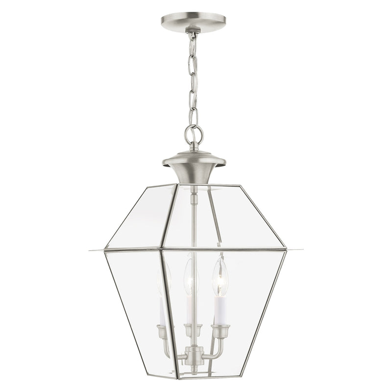 Westover 3-Light Large Outdoor Pendant Lantern in Brushed Nickel