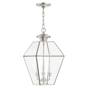 Westover 3-Light Large Outdoor Pendant Lantern in Brushed Nickel