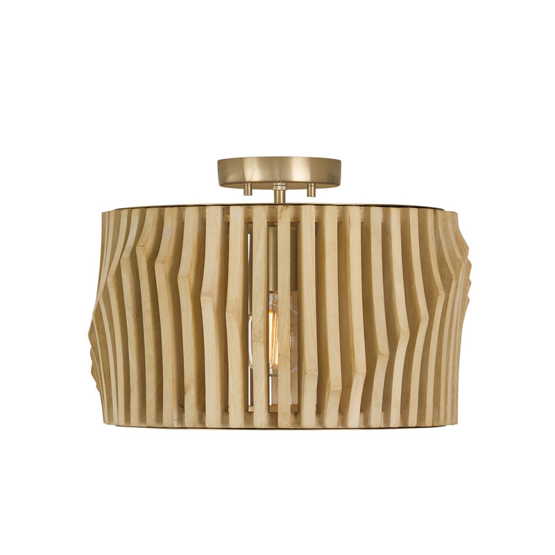 Archer Semi-Flush Mount in Blonde Wood and Matte Brass