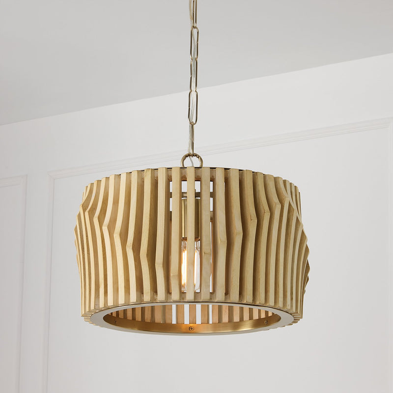 Archer Semi-Flush Mount in Blonde Wood and Matte Brass