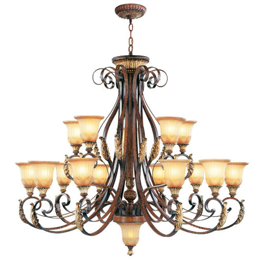 Villa Verona 15-Light Chandelier in Verona Bronze with Aged Gold Leaf Accents - Lamps Expo