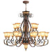 Villa Verona 15-Light Chandelier in Verona Bronze with Aged Gold Leaf Accents - Lamps Expo