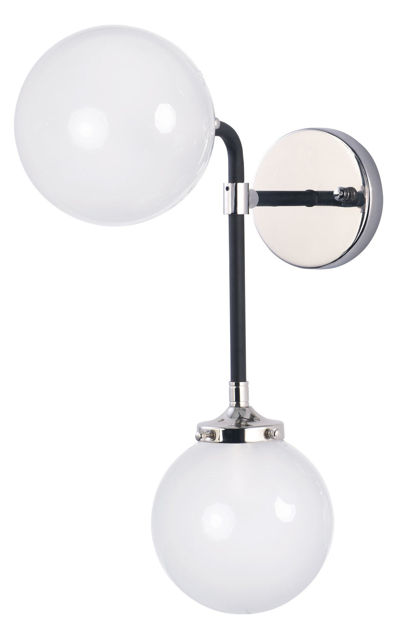 Atom 2 Light Wall Sconce in Black / Polished Nickel