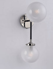 Atom 2 Light Wall Sconce in Black / Polished Nickel