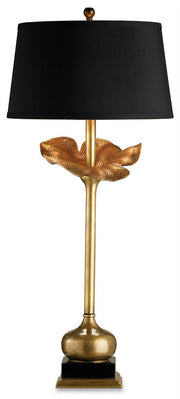 Metamorphosis 1-Light Table Lamp in Antique Brass with Cr"am Silk Shade - Lamps Expo