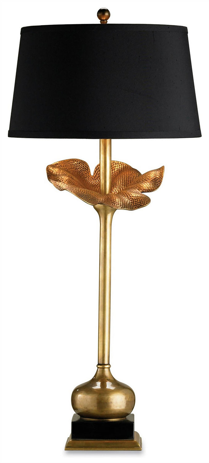 Metamorphosis 1-Light Table Lamp in Antique Brass with Cr"am Silk Shade - Lamps Expo