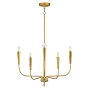 Vela 5 Light Chandelier in Satin Brass