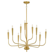Vela 9 Light Chandelier in Satin Brass