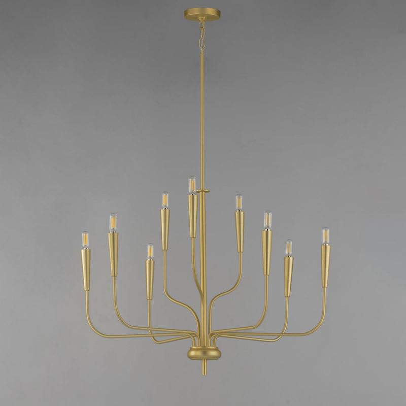 Vela 9 Light Chandelier in Satin Brass
