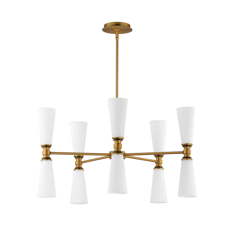 Krevat 10 Light Chandelier in Black / Natural Aged Brass