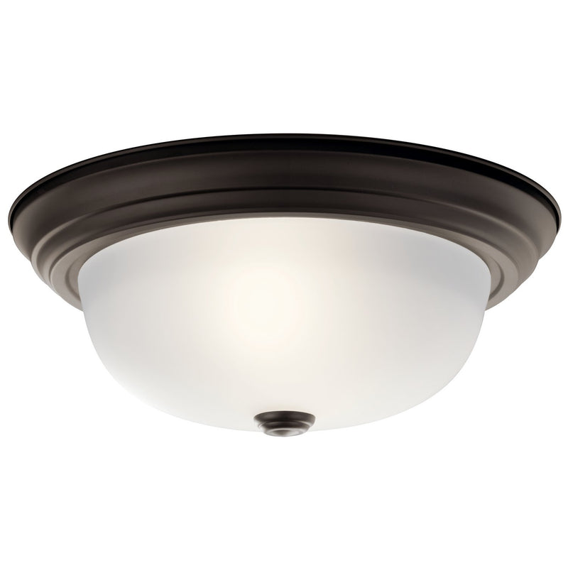 2-Light 13" Flush Mount with Satin Etched Glass in Olde Bronze