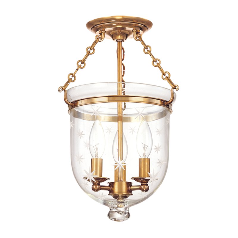 Hampton 10" 3-Light Semi-Flush Mount in Aged Brass