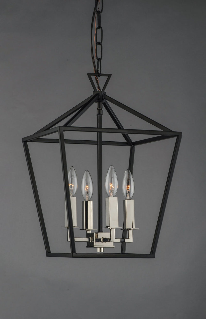 Abode 12" 4 Light Chandelier in Textured Black / Polished Nickel