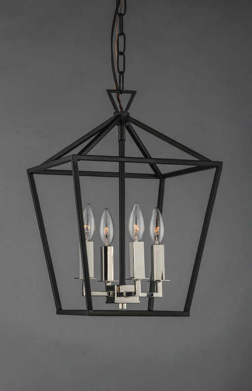 Abode 12" 4 Light Chandelier in Textured Black / Polished Nickel